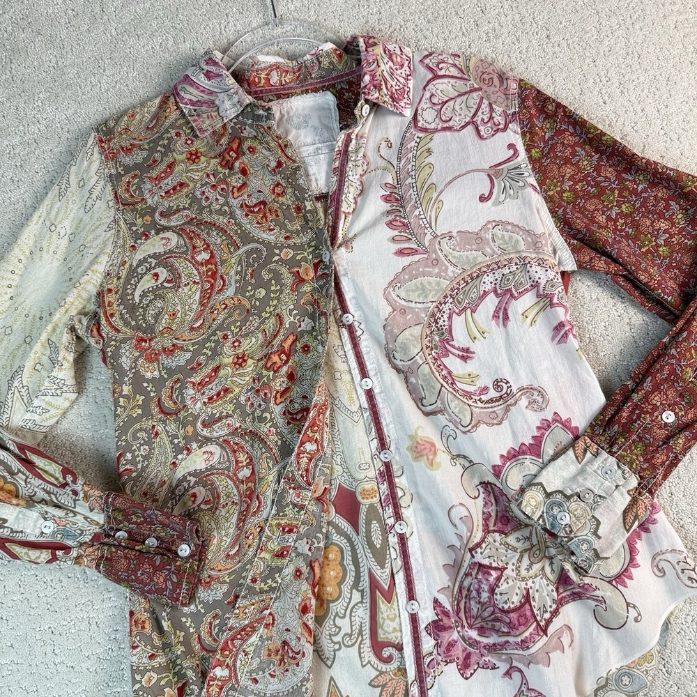 Cino 100% Cotton Paisley Patchwork Button Shirt‎ Women's Small Boho India $185